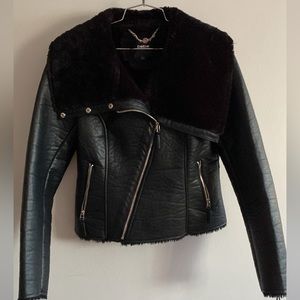 Bebe faux fur and leather motorcycle coat Very heavy & warm! Black and size M